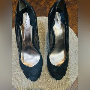 Alfani LYRRA Women’s Pumps Open Toe Shoes, black  with glitters size 11